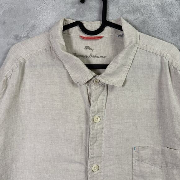 Tommy Bahama Button Up Shirt Men's XXL Linen Cream Tropical Breathable Pocket - Picture 5 of 16
